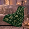 thumbnail image 6 of Green Christmas Village with Trees Snowflakes Houses and Moons, Festive Folk Art Style for Holiday Lovers, Warm Flannel Blanket for Living Room and Family Room, Christmas Gift, Home Decor, 6 of 9