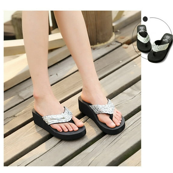 WHAMVOX  Large Size Wedge Slippers Elegant Sandals Shiny Thong