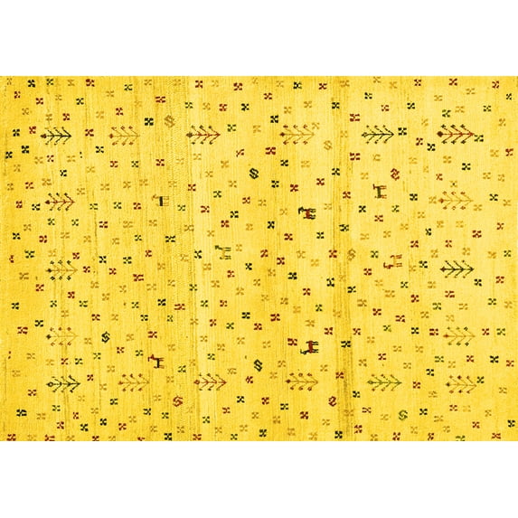 Ahgly Company Machine Washable Indoor Rectangle Solid Yellow Modern Area Rugs, 8' x 12'