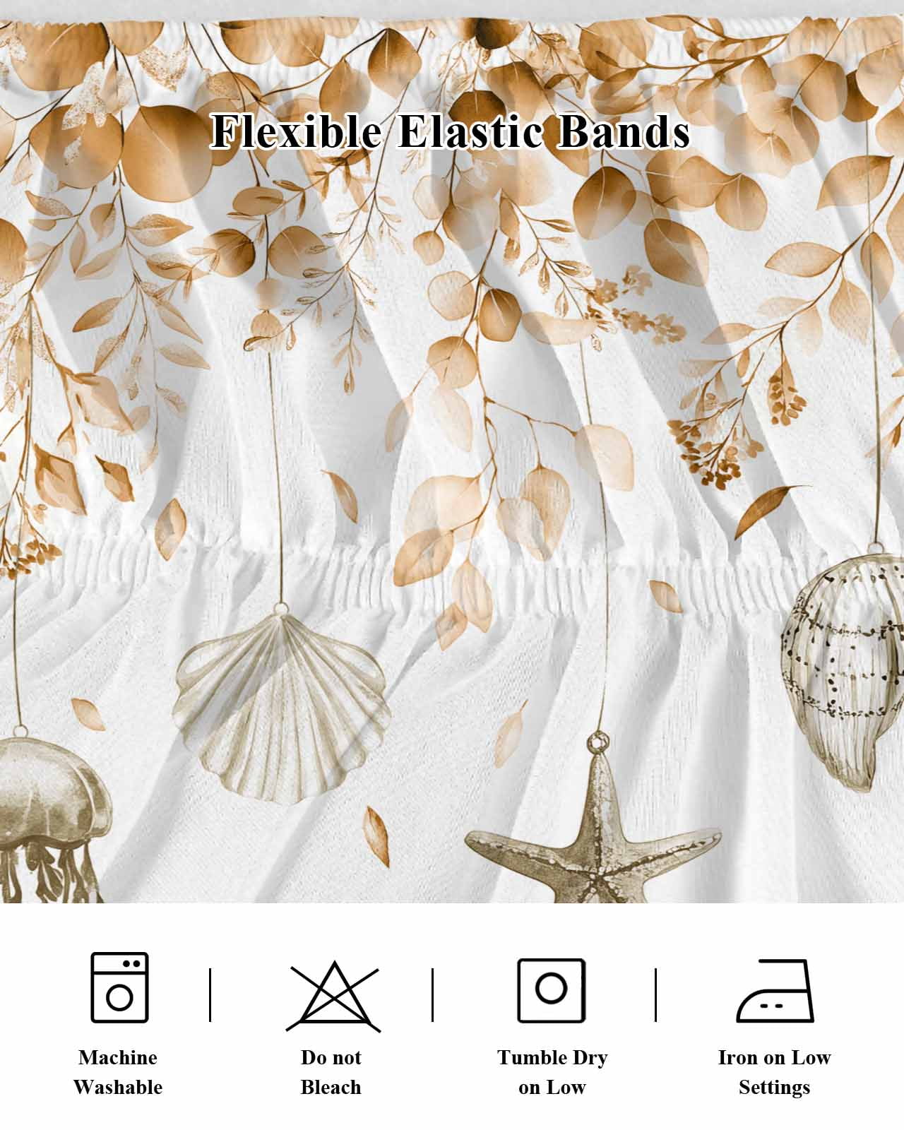 Orange Coastal Wrap Around Bed Skirts for California King Bed 16" Drop,Bed Skirt with Adjustable Elastic Belt Dust Ruffle Bed Valance Summer Eucalyptus Leaves Beach Ocean Starfish Bed Frame Cover