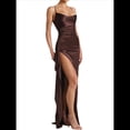 thumbnail image 3 of Vestido de Dama de con Tirantes Finos y Satén con Volantes para Mujer Marrón M, 3 of 8