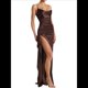 thumbnail image 3 of Vestido de Dama de con Tirantes Finos y Satén con Volantes para Mujer Marrón L, 3 of 8