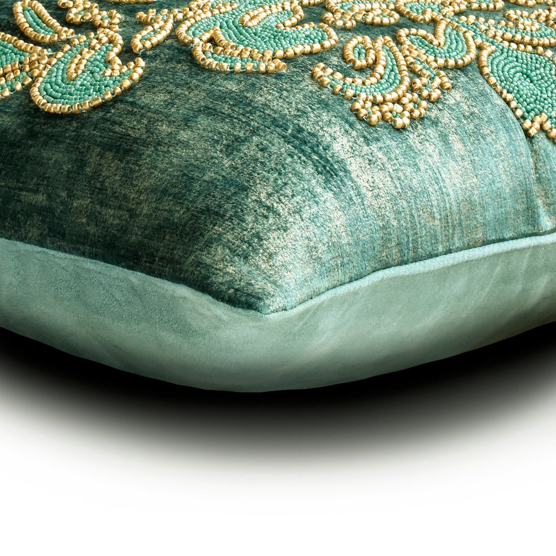 Decorative Pillow Case Covers With Zipper, Teal 20"x20" (50x50 cm) Pillow Covers, Suede Damask Beaded & Embroidered Throw Pillows For Sofa, Abstract Pattern Modern - Aureate Teal