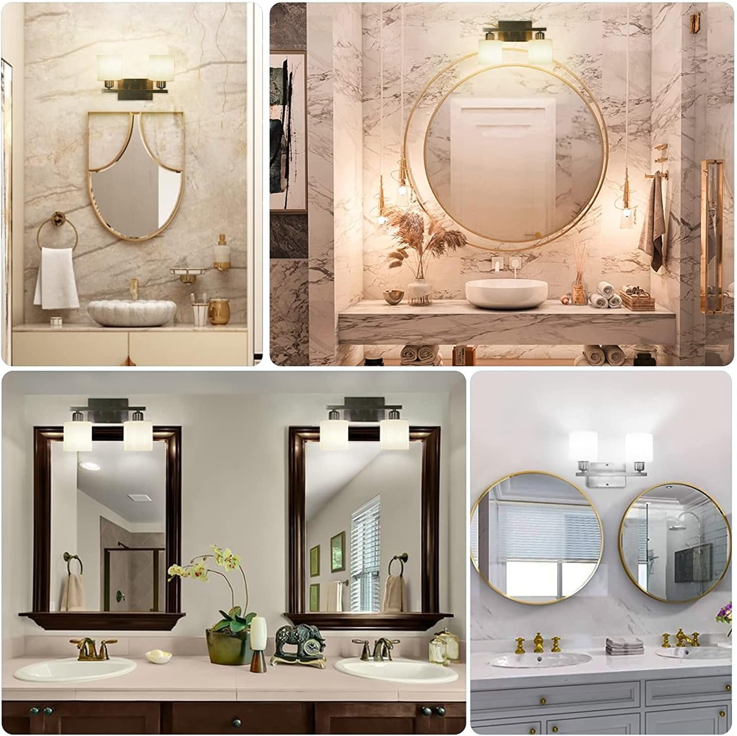 Hansang Bathroom Vanity Light Fixture Over Mirror with Brushed Nickel, Modern 2-Light Wall Sconces Lighting for Bedroom, Decor White Glass Shades,E26 Base Bathroom Light Fixtures