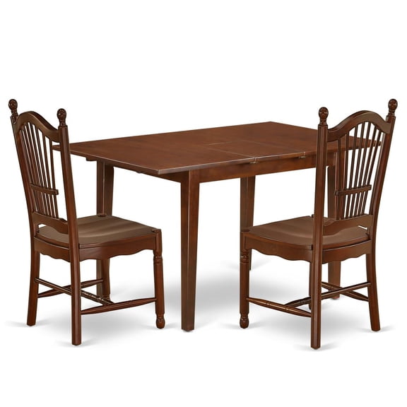 East West Furniture Picasso 3-piece Dining Set with Wood Seat in Mahogany