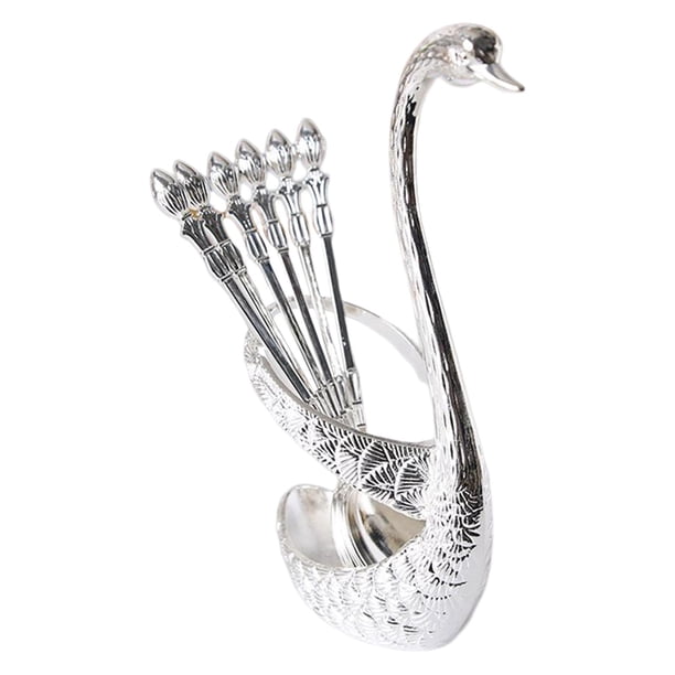 Kit de cuchara de postre para café de encimera, soporte con base de cisne para helado delicado B-plata