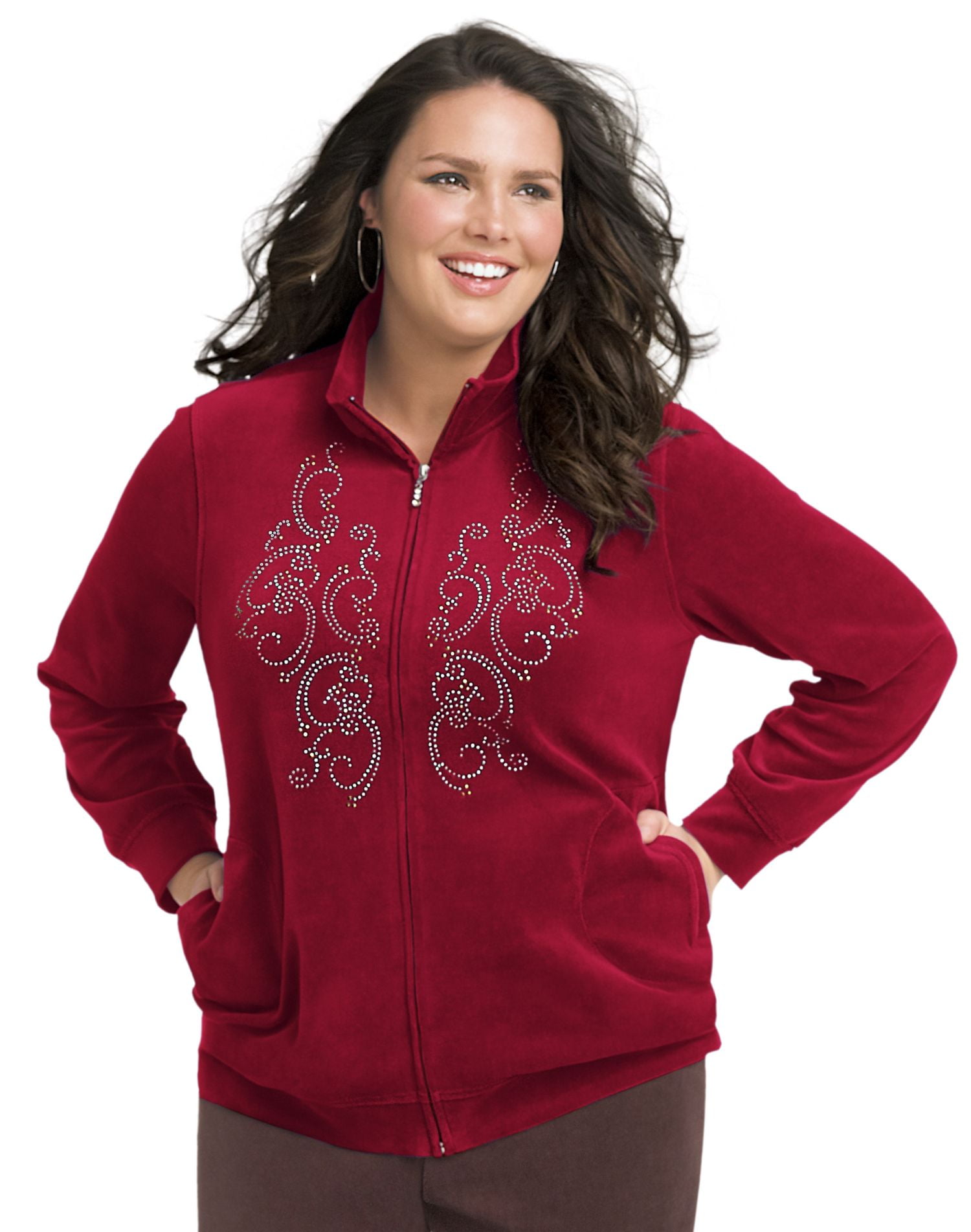 FrontDetail Women`s Velour Jacket, ETKW08804, 2X, Royal Plum