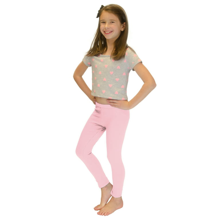 Vivian's Fashions Long Leggings - Girls, Cotton (Pink, X-Large)