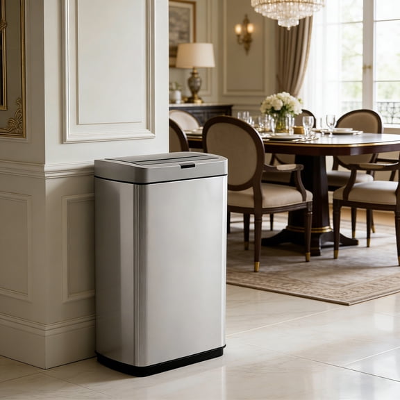 Innovaze 13 Gallon Stainless Steel Motion Sensor Trash Can with Butterfly Lid for Kitchen, Silver