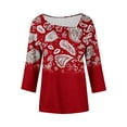 thumbnail image 4 of EchfiProm Funny Shirts for Women 3/4 Sleeve Red Pullover Floral Fashion Loose Fit Square Neck Shirts, 4 of 5