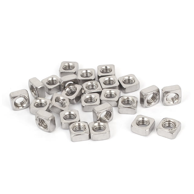 Unique Bargains 304 Stainless Steel Square Machine Screw Nuts Silver Tone M6 25Pcs