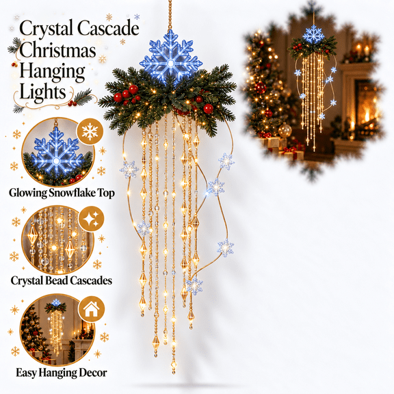 Crystal Cascade Christmas Hanging Lights, 3D Snowflake LED Porch Decor, Hangable Crystal Cascade Christmas Light for Indoor Window Holiday Decoration, Akmoler