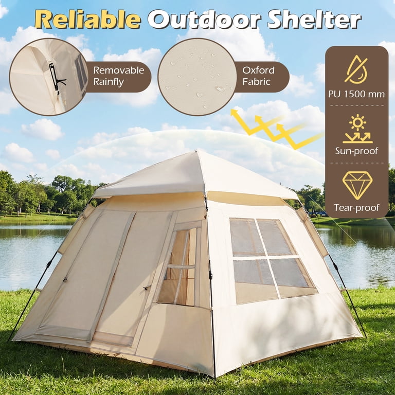 Gymax 4 Person Camping Tent w/Rainfly Mesh Windows 2 Doors
