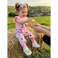 thumbnail image 5 of Cenuakty Baby Girl Cow Outfit Cartoon Animal Flying Sleeve Romper Bow Pants with Headband 3 Piece Summer Set, 5 of 9