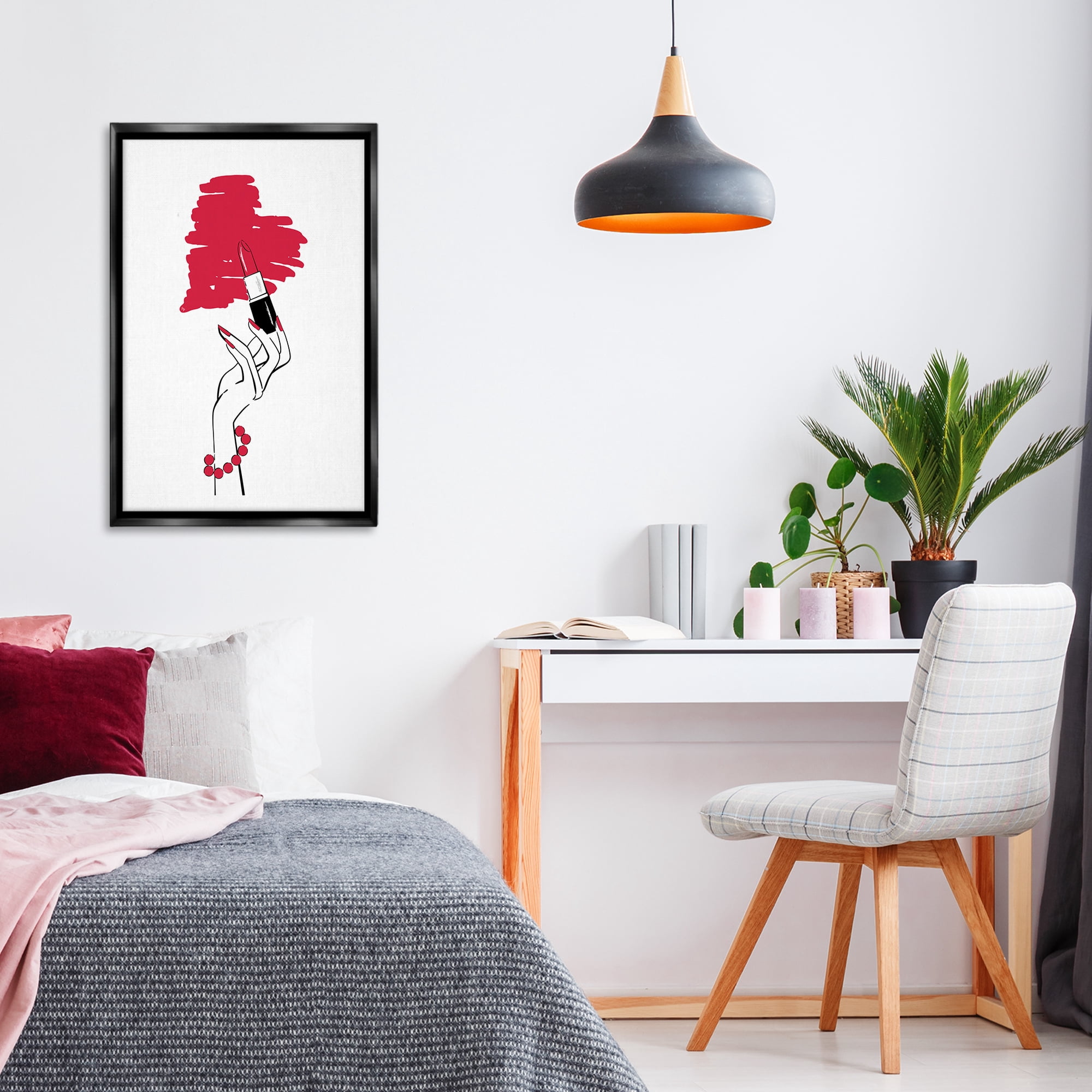 Stupell Industries Lipstick Heart Shape Beauty & Fashion Painting Black Floater Framed Art Print Wall Art, 21 x 31
