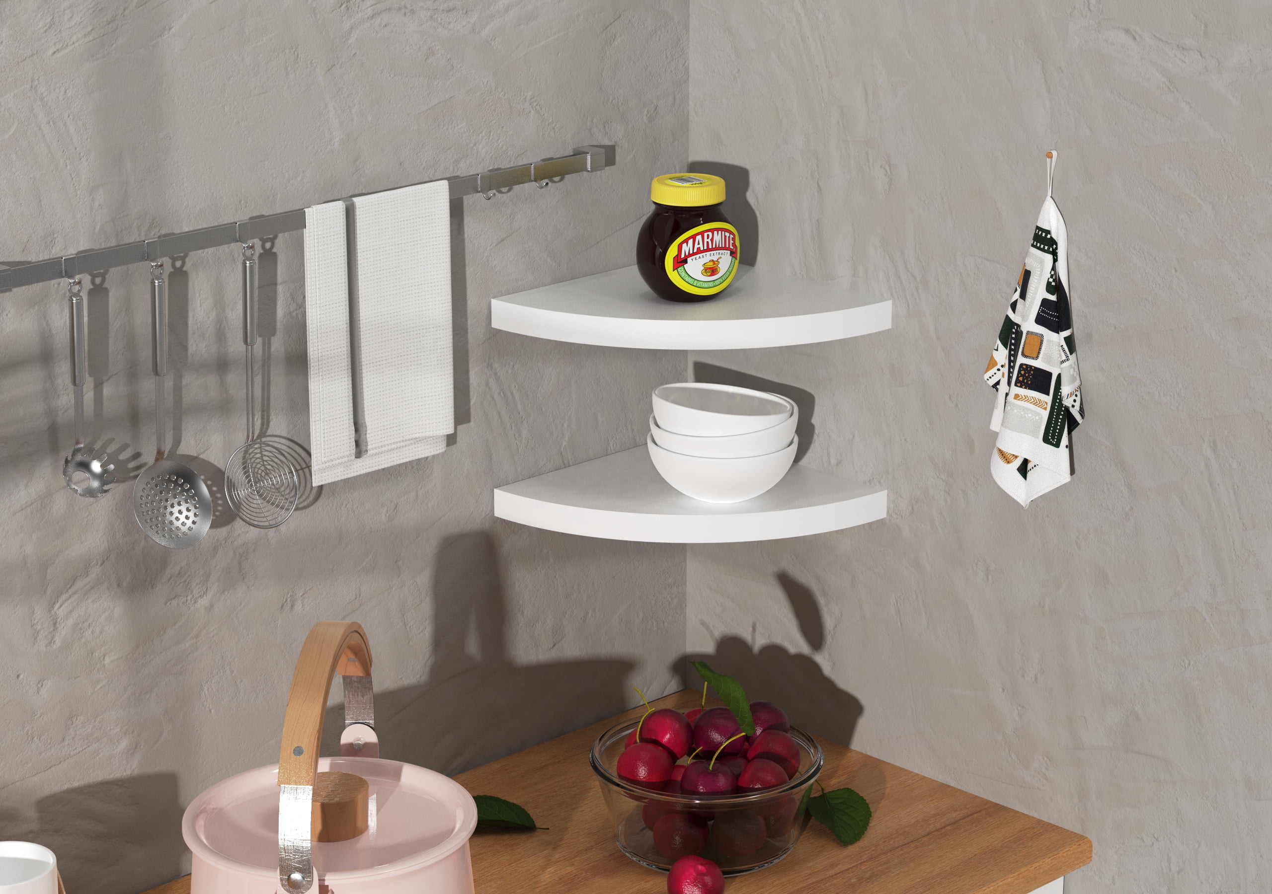 Mainstays 9.5" White Corner Wood Shelves, Set of 2