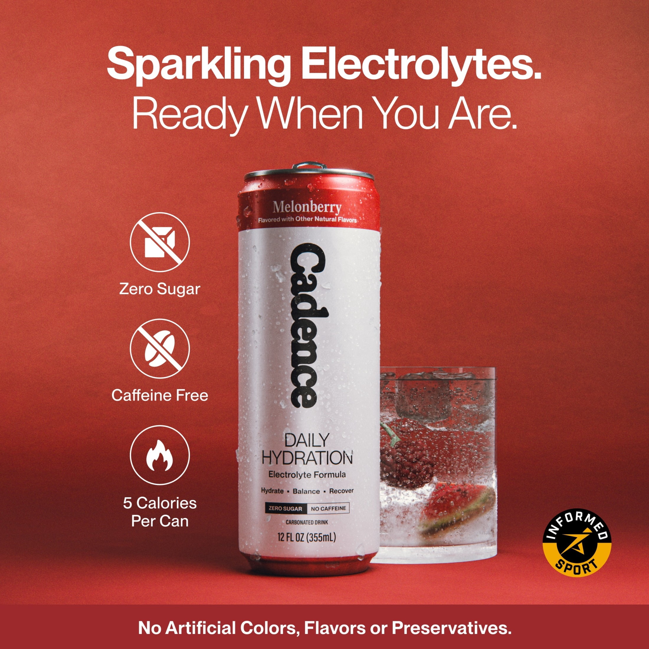 (12 pack) Cadence Daily Hydration - Melonberry Sparkling  Electrolyte Drink - Carbonated & Zero Sugar with Sodium, Potassium & Magnesium — 12 fl oz