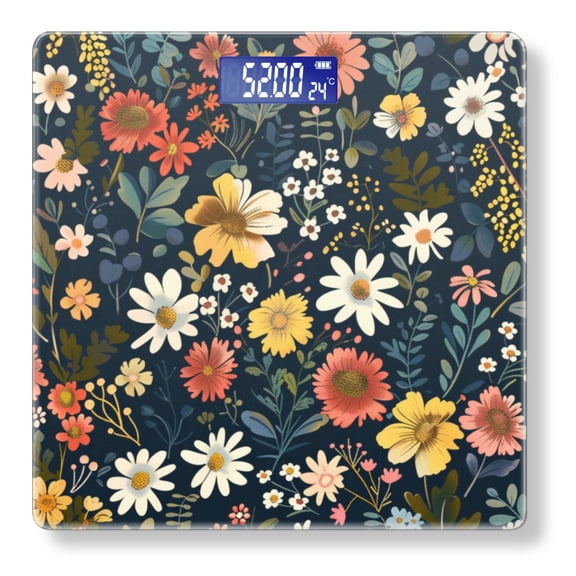 High Precision Body Weight Scale Smart Bathroom Scales with Large LCD Display(400lbs),Decorative for Bedroom-Vintage Daisies And Wildflowers