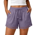thumbnail image 2 of Tumotour Plus Size Summer Linen Shorts for Women'S Solid Lace Elastic Waist Drawstring Tassel Casual Summer Board Shorts Lightweight Wide-Leg Beach Shorts with Pockets, 2 of 8