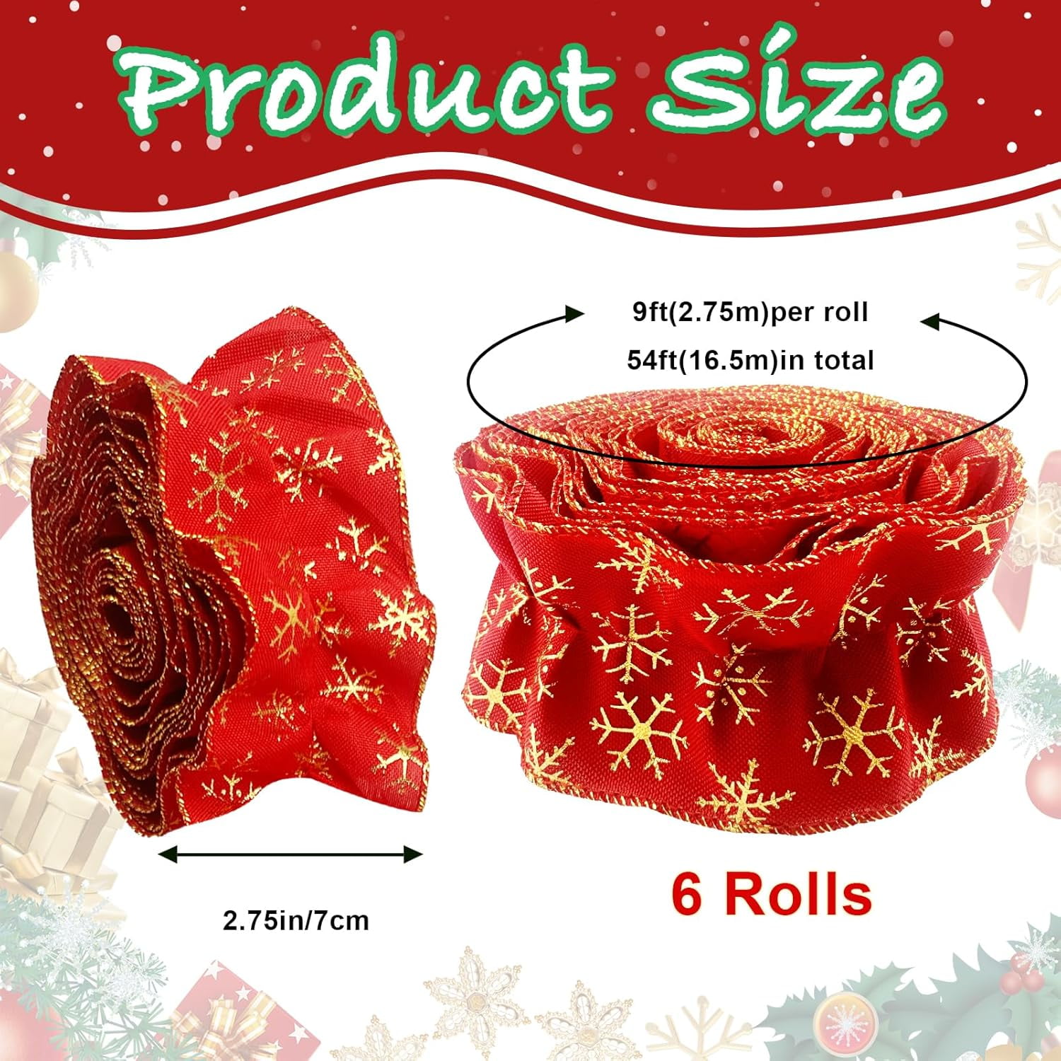 Dalrosia Christmas Tree Ribbon Garland Red and Green Polka Dot Ribbon Garland for Christmas Tree Burlap Ruffled Wired Ribbon Xmas Tree Garland Vintage Rustic Farmhouse Home Deco