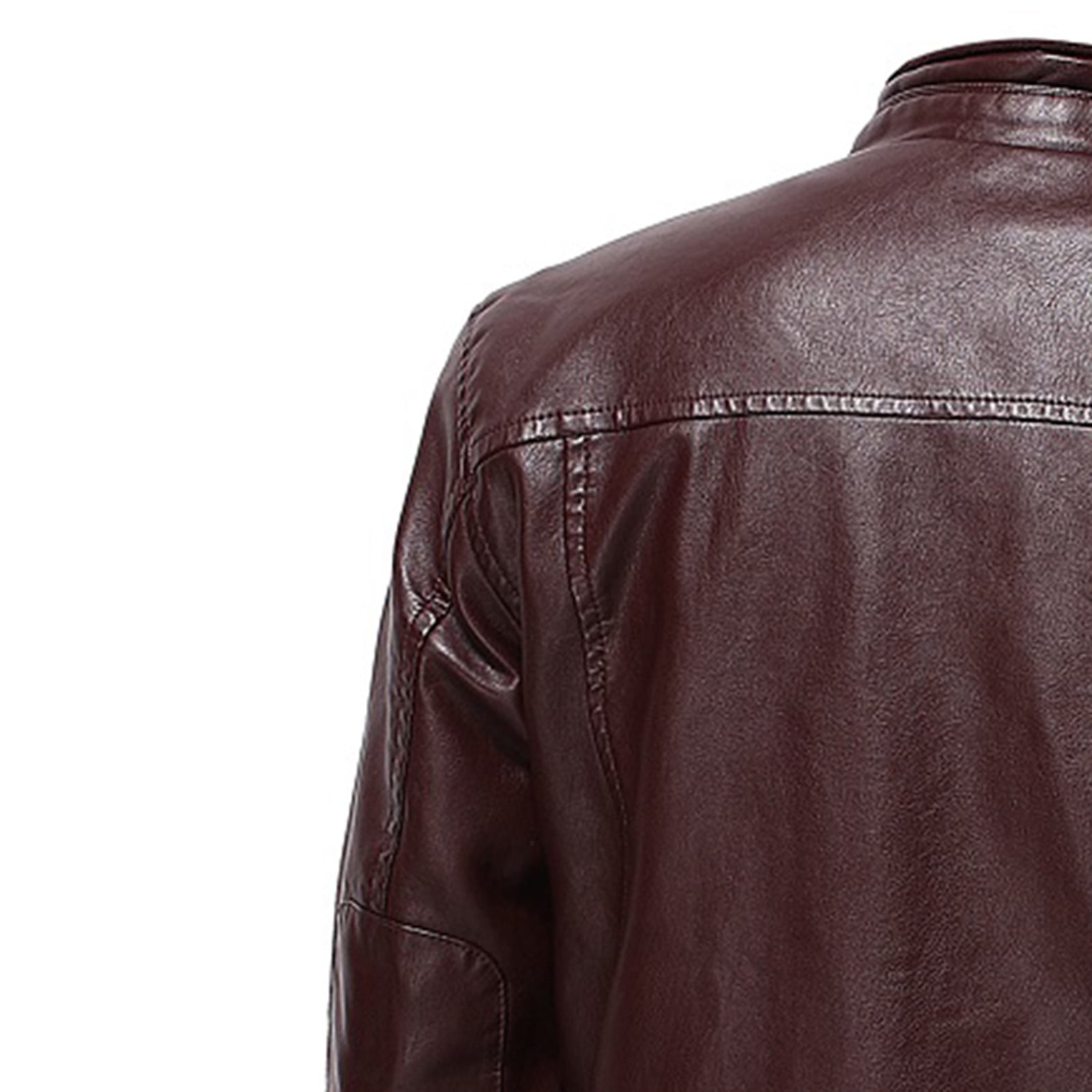 Bazeneo Jackets for Men Zip Up Leather Jacket Stand Collar Faux Leather Jacket Long Sleeve Windproof Biker Jackets Plain Colour Slim Fit Outwear Mens Warm Pu Tops with Pockets