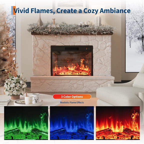 23 Inch Ultra-Thin Electric Fireplace Insert – 12 Flame Colors