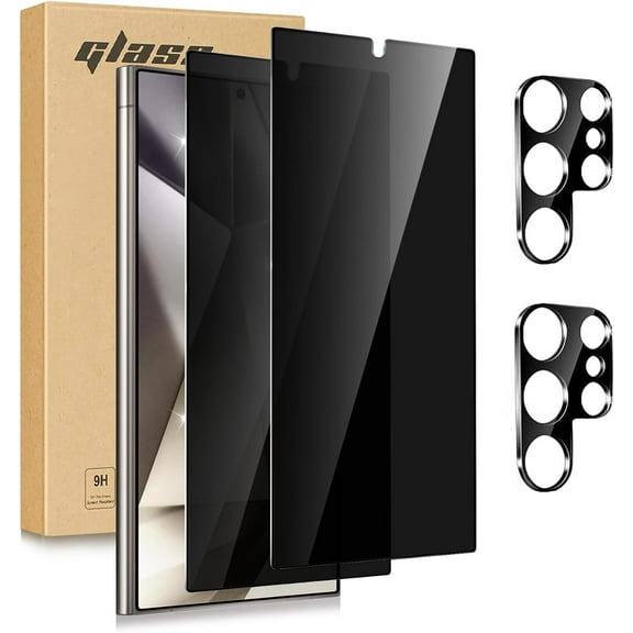 (2 2 Pack) for Galaxy S25 Ultra Privacy Screen Protector Tempered Glass with Camera Lens Protector - High Transparency, Shockproof, Anti-Smudge