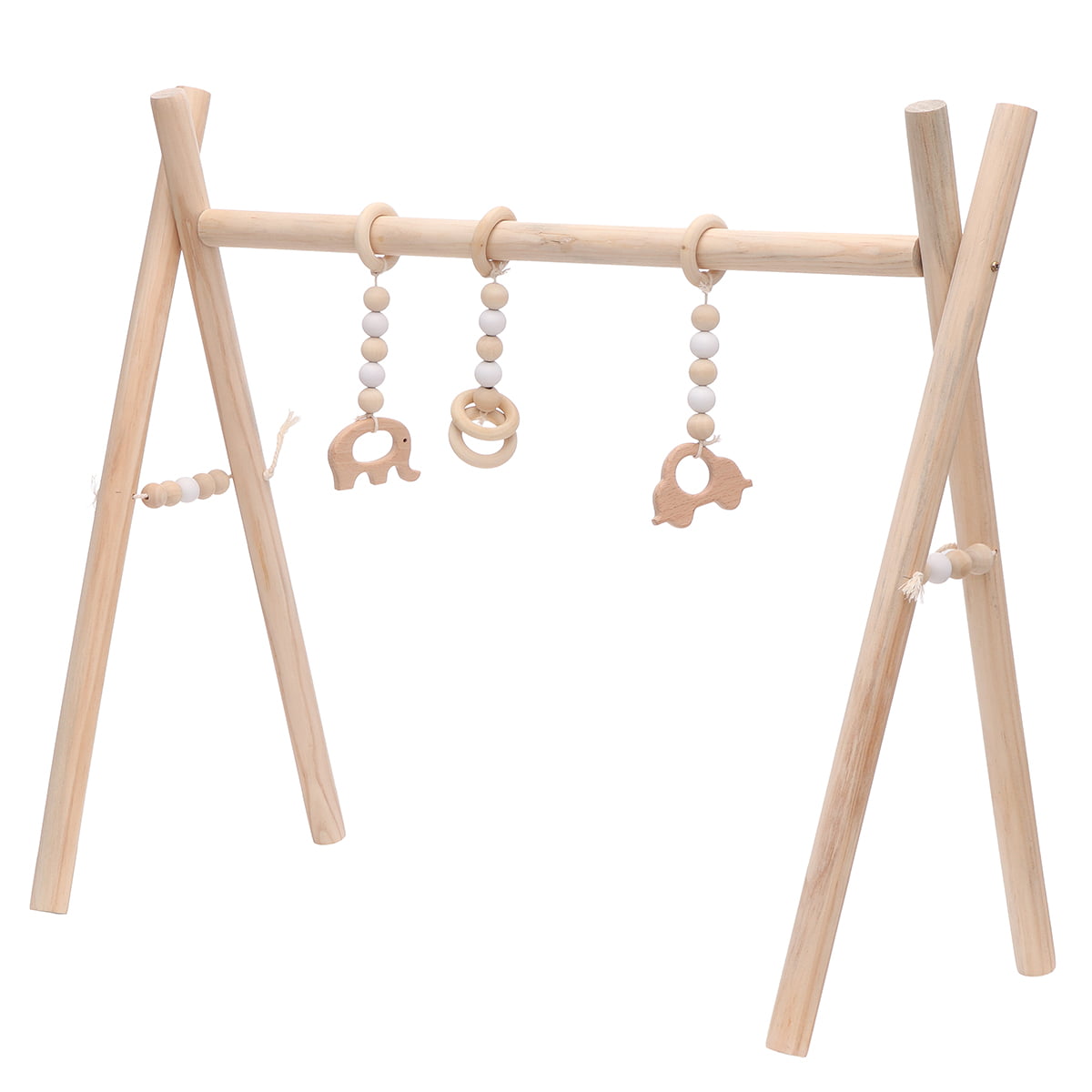 Baby Foldable Wooden Play Gym with 3 Theething Gym Toys Frame Activity Gym 