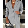 thumbnail image 6 of CHICME Two Piece Sets for Women Striped Side Lapel Long Sleeve Button Blazer and Straight Leg Pants with Pockets Business Casual Set Gray-L, 6 of 9