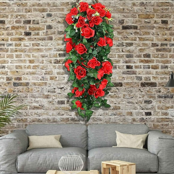 Flores artificiales, flores falsas, flores artificiales, ramos de rosas simuladas, cestas colgantes de pared con flores simuladas, paisajismo decorativo, flores artificiales, flores de ratán, rosas si