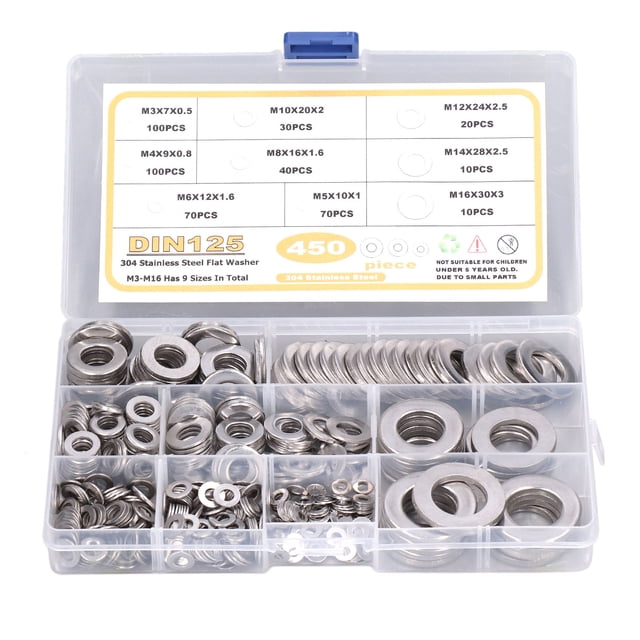 Hardware Washer,450Pcs Flat Washer 304 Flat Washer Washer Assortment Expertly Crafted