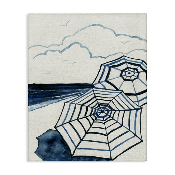 Stupell Industries Umbrellas on Minimal Beach Landscape & Nature Painting Wrapped Canvas Canvas Art Print Wall Art, 16 x 20