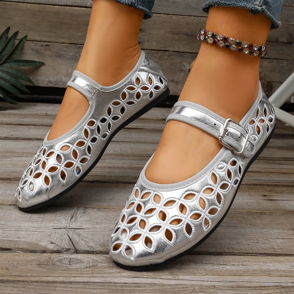Willtoo Mary Jane Shoes Women, Hollow Flats for Women, Ballet Flats Shoes Round Toe Mary Jane Flats, Ankle Strap Spring Summer Shoes Dressy Comfortable