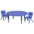 thumbnail image 1 of 45'' Round Blue Plastic Height Adjustable Activity Table Set with 2 Chairs, 1 of 3