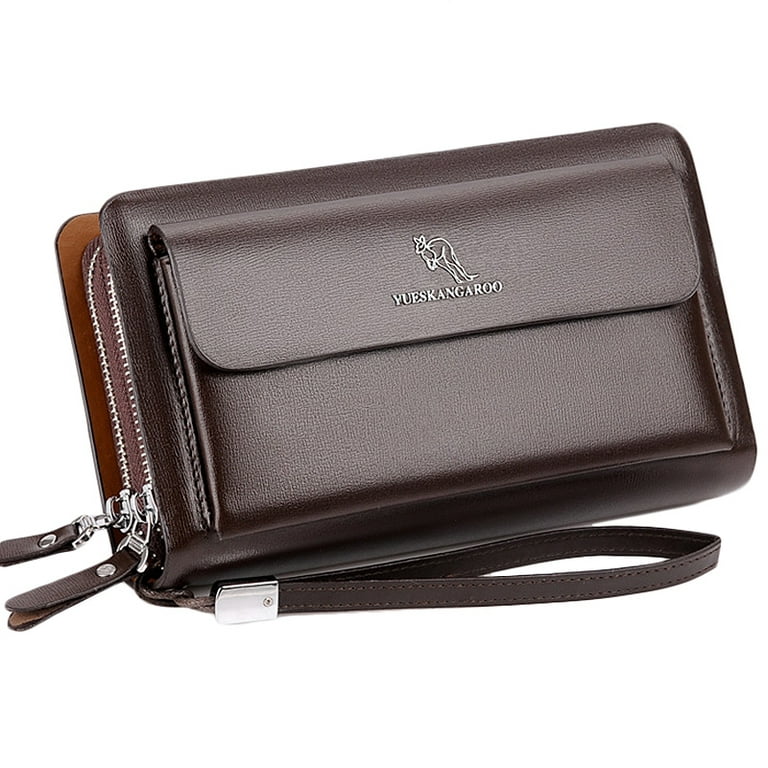 YUESKANGAROO Men Clutch Bag Fashion Long Purse Double Zipper Business  Wallet Male Casual Bag Black 