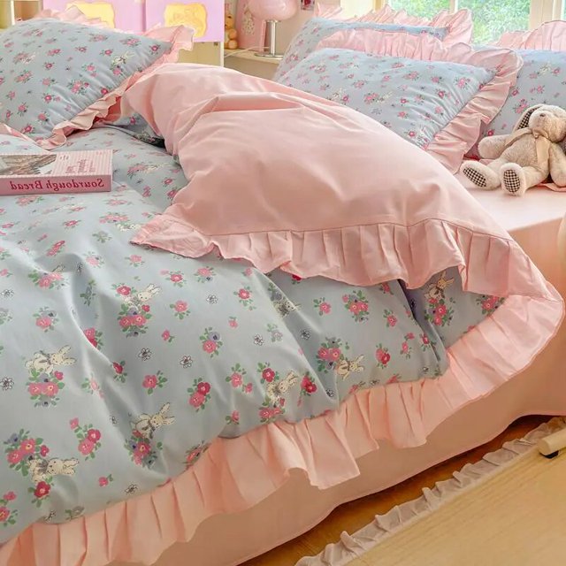Sanrio Cartoon Hello Kitty Pure Cotton Four-piece Set Cute Princess Style Bed Sheet Quilt Cover Pillowcase Three-piece Gift Set RJ
