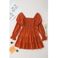 thumbnail image 4 of ABPHQTO Mini vestido con volantes fruncidos sólidos boho marrón para mujer, 4 of 5