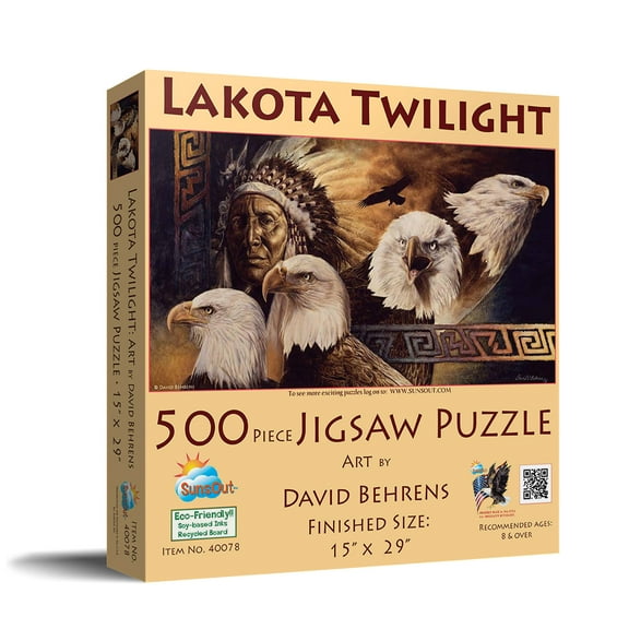 SUNSOUT INC - Lakota Twilight - 500 pc Jigsaw Puzzle by Artist: David Behrens - Finished Size 15" x 29" - MPN# 40078