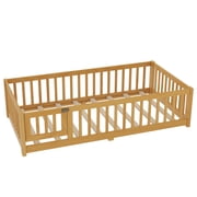 Bellemave Montessori Twin Size Solid Wood Floor Bed with Fence and Door, Twin Montessori Floor bed, Floor Bed Twin, Natural