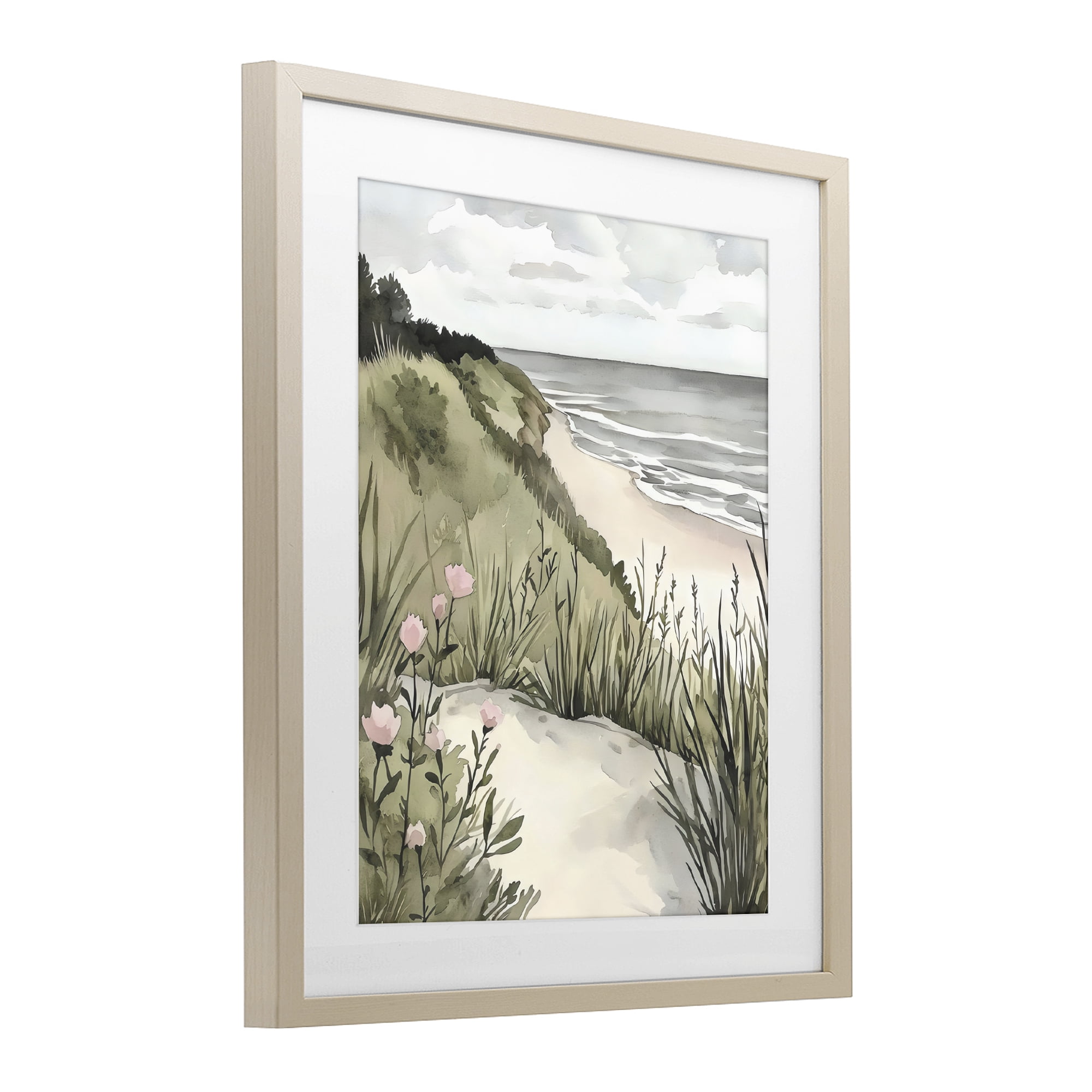 Stupell Industries Coastal Calm on Sandy Dunes Birch Framed Print Under Glass, design by Riley B