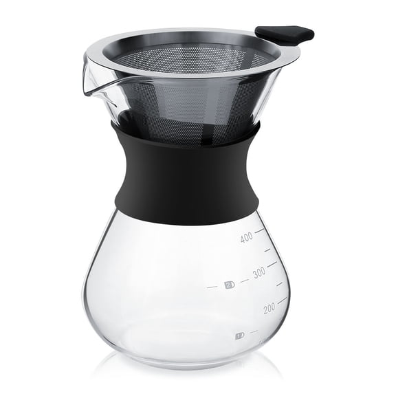 HERCHR Coffee Pot, Manual Hand Drip Coffee Maker Glass Pot with Stainless Steel Filter, Glass Coffee Pot