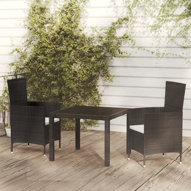 vidaXL Ensemble de Salle à Manger Extérieur 3 Pcs avec Coussins Poly Rotin Noir