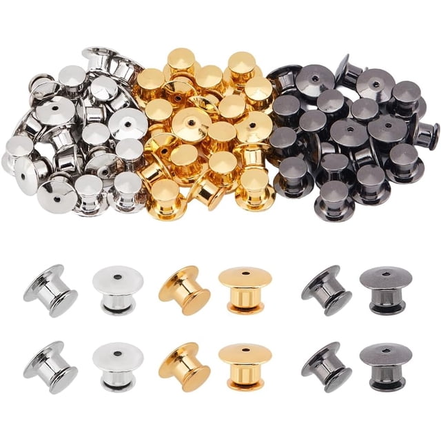 60 Pcs 3 Colors Pin Keepers Replacement Pin Back Locking Clasp Metal Pin Locks Back Suitable for Brooches Lapels Badges Enamel Needles and DIY Crafts