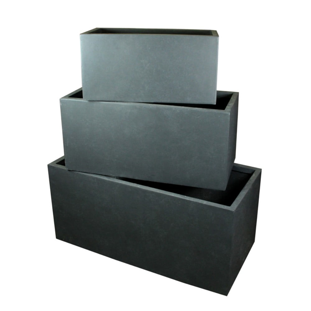 3 Piece Sturdy Fiber Clay Rectangular Pot , Gray