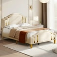 thumbnail image 2 of Upholstered Wingback Bed, Queen Bed Frame with Wood Slat, No Box Spring Needed, Beige, 2 of 6