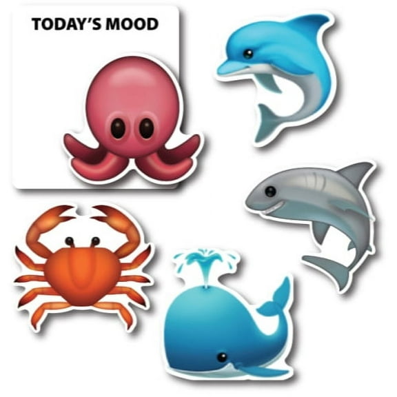 Under The Sea Today's Mood 5 Pack Emoji Magnets, Variety of sea creatures animals Emoji Decals Perfect for Car or Truck