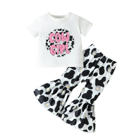 

Miluxas Clearance Toddler Kids Baby Girls Fashion Cute Sweet Print Halter Short Sleeve Top Flared Pants Suit White 3-4Years