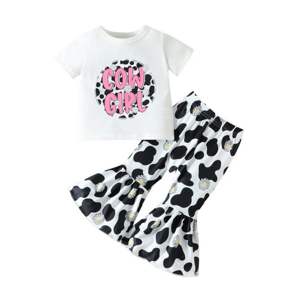 Edvintorg Toddler Kids Baby Girls Clothes Sets Fashion Cute Sweet Print Halter Short Sleeve Top Flared Pants Suit 6Months-4Years Girls Boutique Outfits