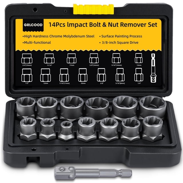 Kit extractor de pernos GRLCOOD de 14 piezas con adaptador de 3/8"