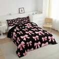 thumbnail image 4 of Feelyou Black Pink Bow Full Size Comforter Sets, Dreamy Princess Butterfly Knot Bedding Comforter Set, Teens Kids Girls Women Reversible Bedding Sets, Super Cozy Room Decor, 3-Piece, 4 of 9
